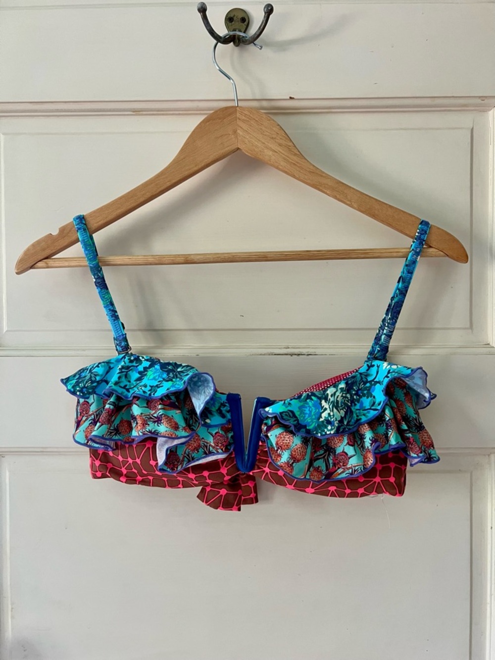 Maaji Blue Turquoise and Pink Ruffle Bikini Top